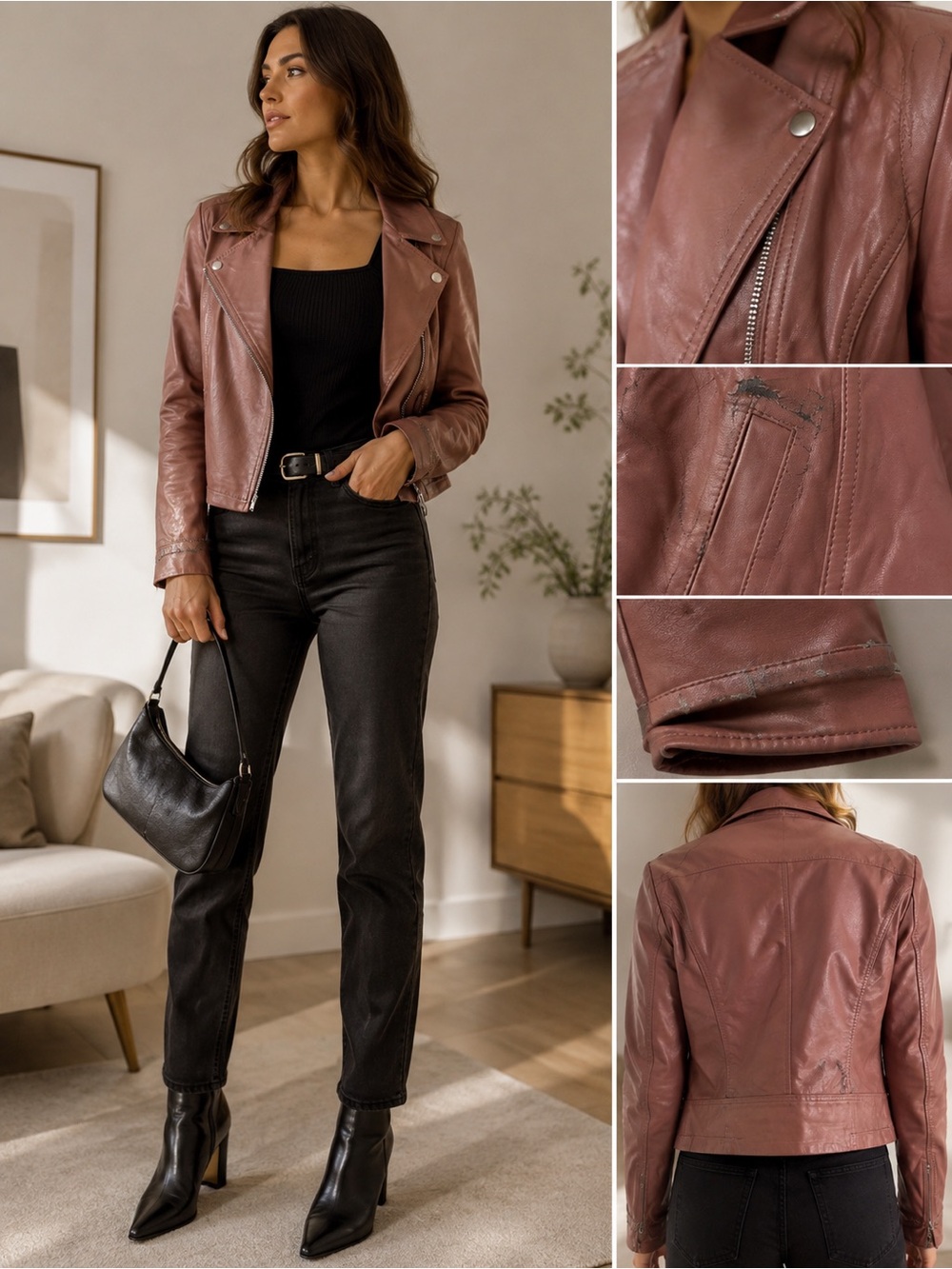 Express Faux Leather Moto Jacket Brown Zip Women’s Large